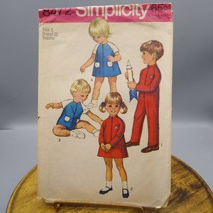 Vintage Sewing PATTERN Simplicity 8472, Child Jumpsuits and Dress 1969, Size 2